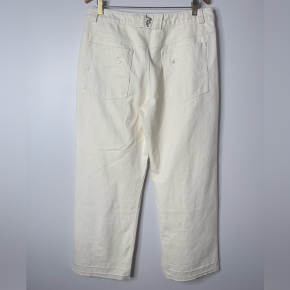 JHYQ Heavy Organic Cotton Deconstructed Studded Raw Hem Wide Leg Jeans Off White - Picture 9 of 13